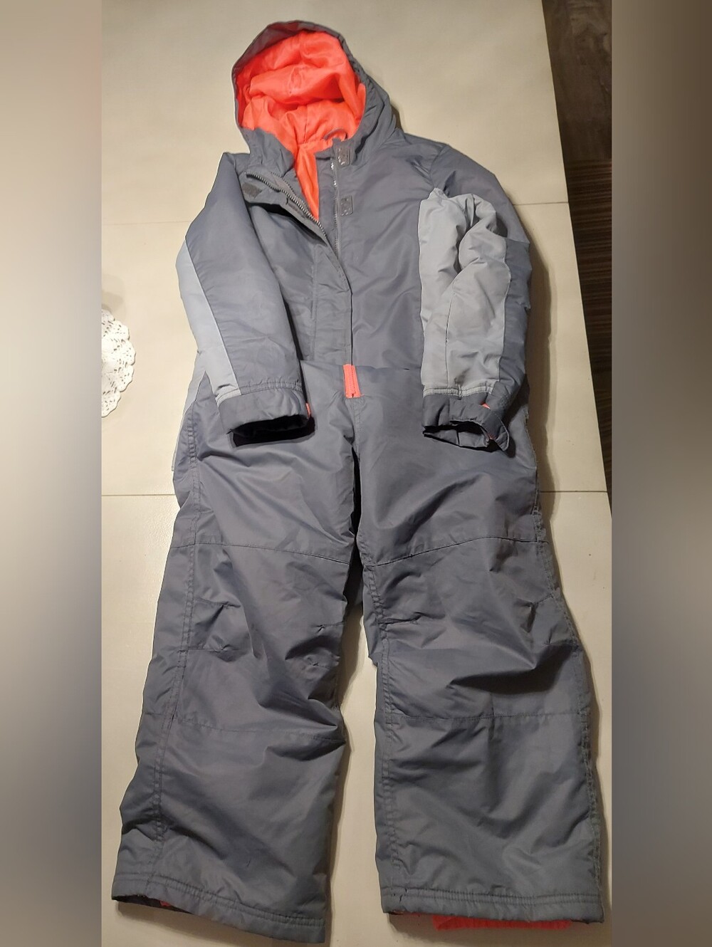 Old Navy Kids Gray Puffer Snowsuit with Coral Lining